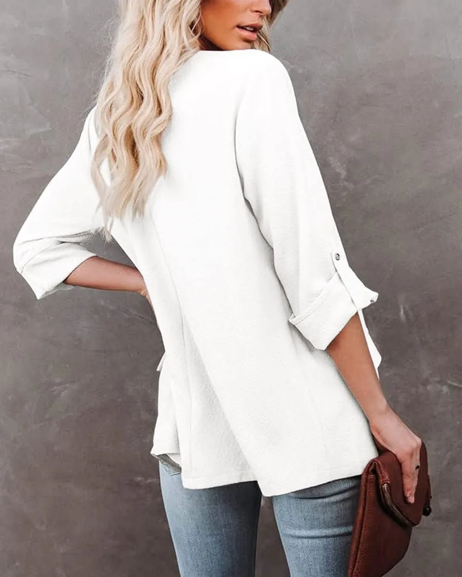 Womens Casual Blazer Jackets Roll Up Long Sleeve Open Front Work Office Business Blazers with Pockets