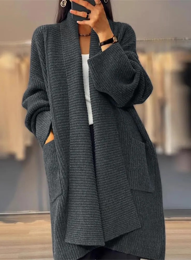 Women's Fall Casual Open Front Midi Long Cardigan Sweater Loose Fit Chunky Knit Coatigan Coat