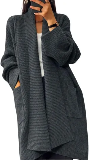 Women's Fall Casual Open Front Midi Long Cardigan Sweater Loose Fit Chunky Knit Coatigan Coat