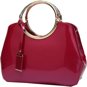 Womens Fashion Glossy Patent Leather Handbag Designer Luxury Tote Shoulder Bag Large Capacity Working Purses