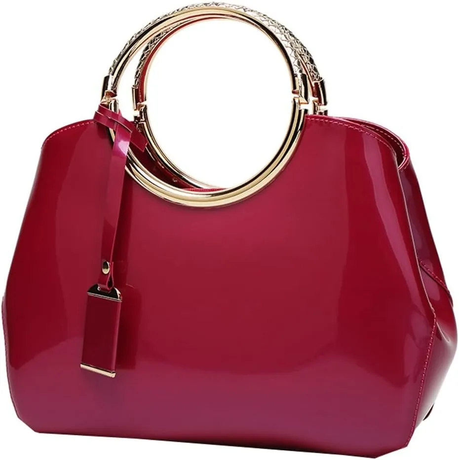 Womens Fashion Glossy Patent Leather Handbag Designer Luxury Tote Shoulder Bag Large Capacity Working Purses