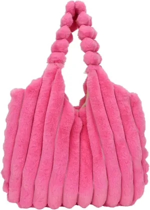 Women's Fluffy Tote Handbag Fleece Sherpa Shoulder Bag Hobo Tote Bag Fuzzy Faux Fur Cute Casual Clutch