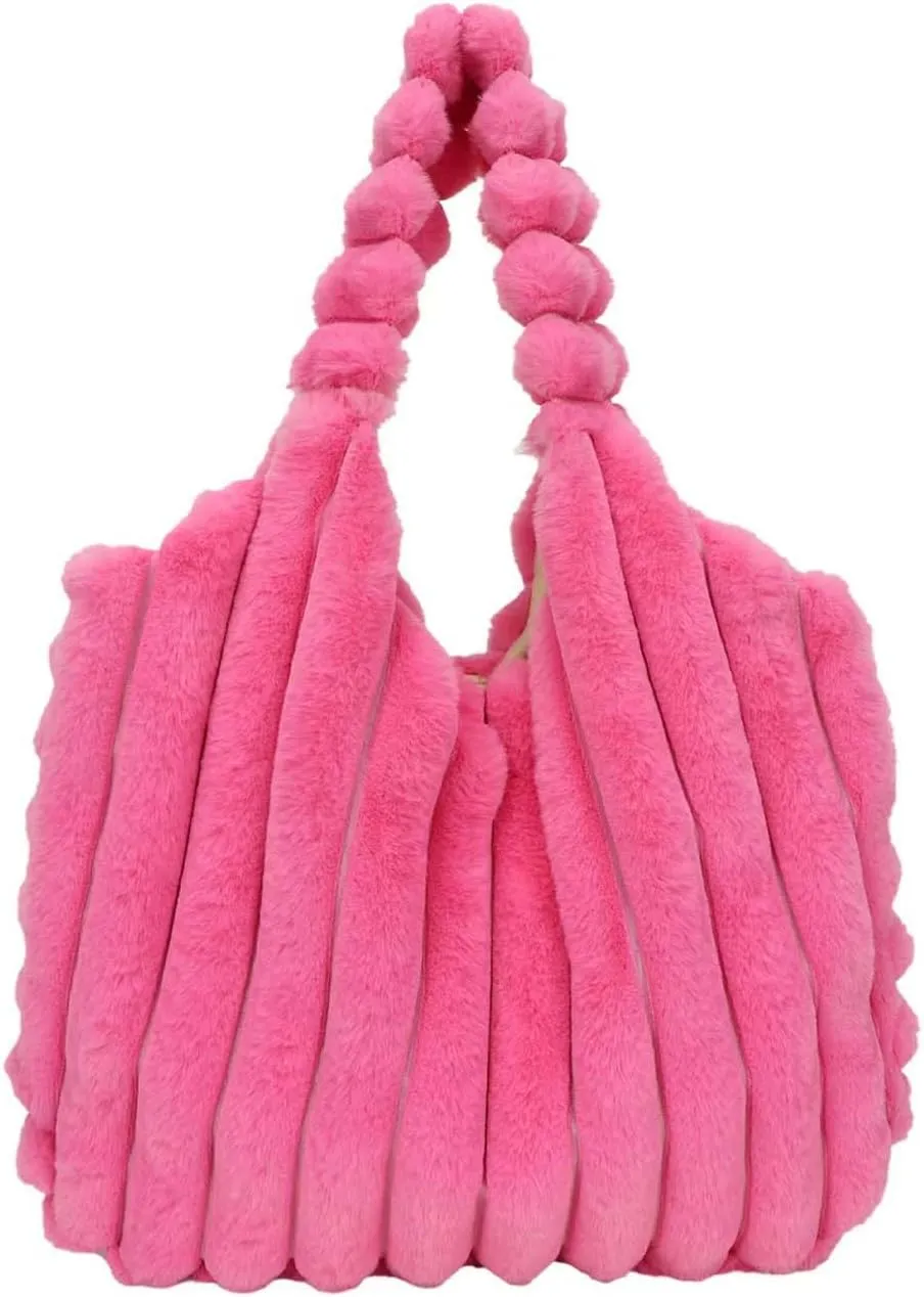 Women's Fluffy Tote Handbag Fleece Sherpa Shoulder Bag Hobo Tote Bag Fuzzy Faux Fur Cute Casual Clutch