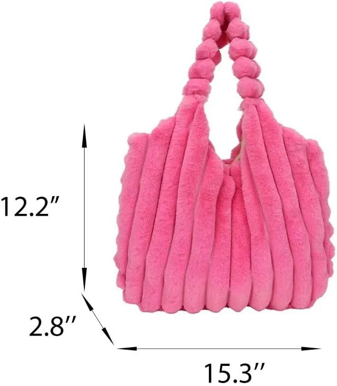 Women's Fluffy Tote Handbag Fleece Sherpa Shoulder Bag Hobo Tote Bag Fuzzy Faux Fur Cute Casual Clutch