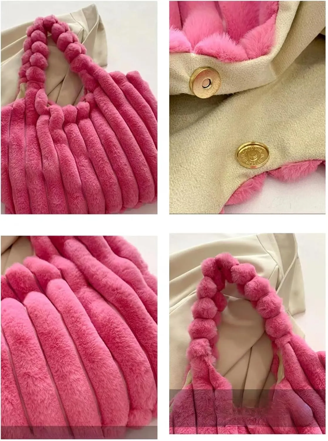 Women's Fluffy Tote Handbag Fleece Sherpa Shoulder Bag Hobo Tote Bag Fuzzy Faux Fur Cute Casual Clutch