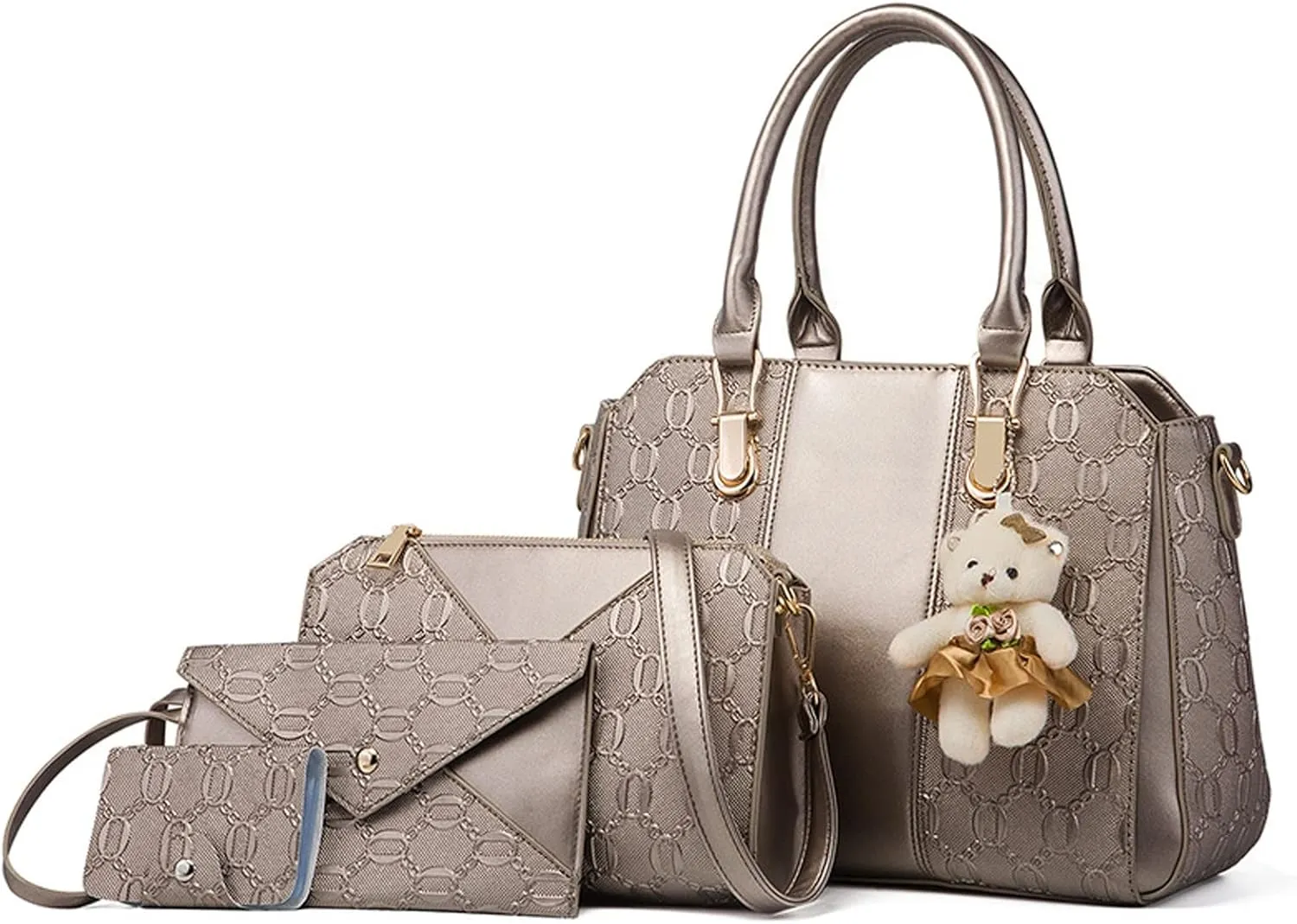 Women's Handbags Women's Fashion Handbags Tote Bags Shoulder Bag Top Handle Satchel Purse Set 4pcs(Grey)