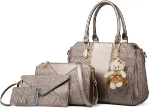 Women's Handbags Women's Fashion Handbags Tote Bags Shoulder Bag Top Handle Satchel Purse Set 4pcs(Grey)