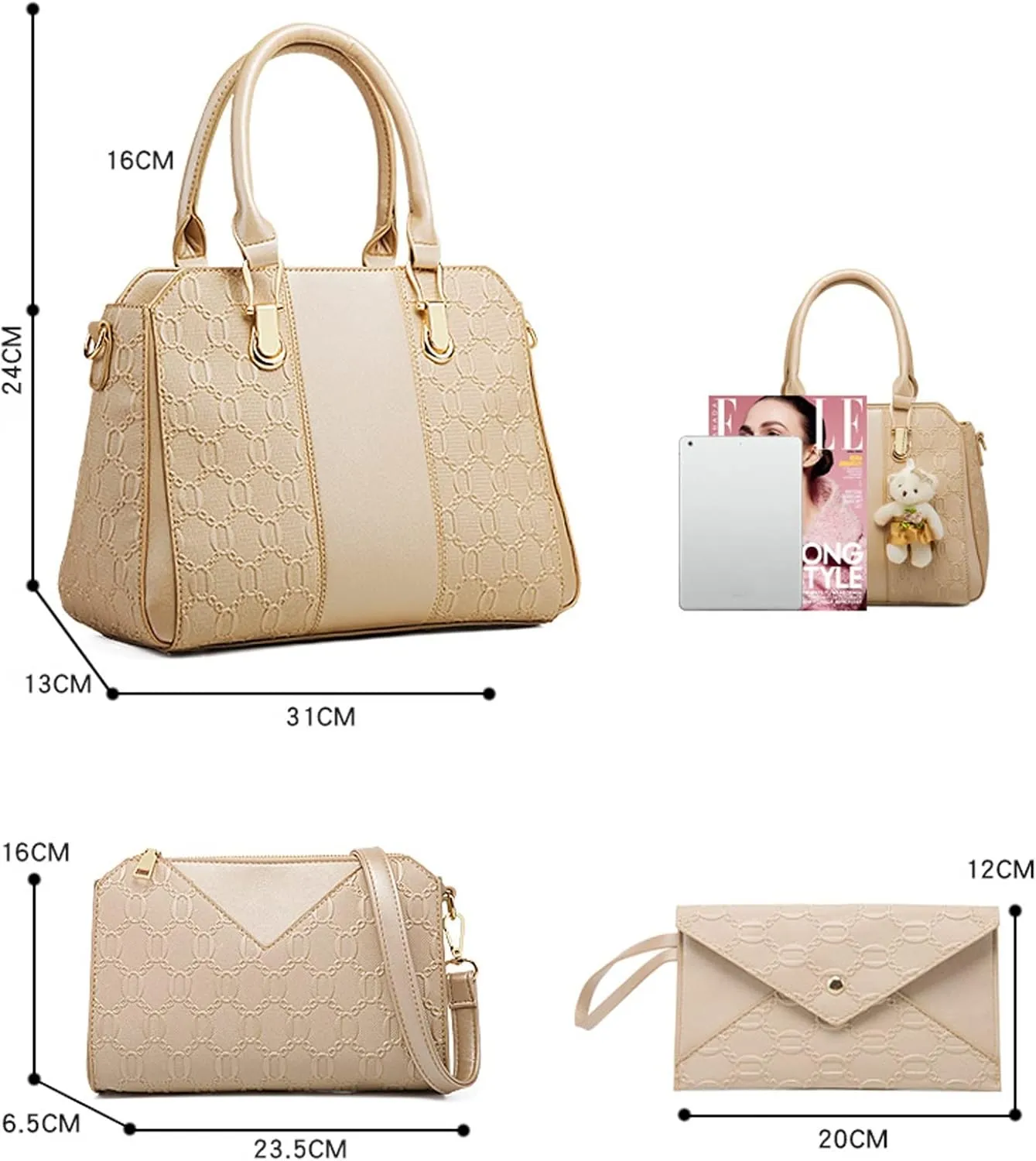 Women's Handbags Women's Fashion Handbags Tote Bags Shoulder Bag Top Handle Satchel Purse Set 4pcs(Grey)