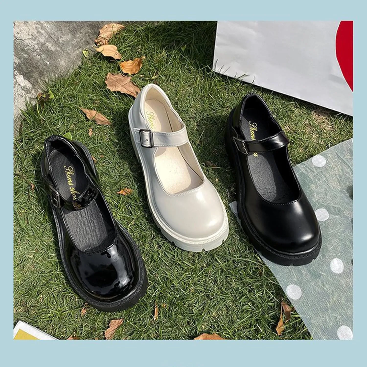 Women's Leather Chunky Platform Mary Jane Shoes Classic Round Toe Ankle Strap Chunky Heel Lug Sole Work Dress Pumps