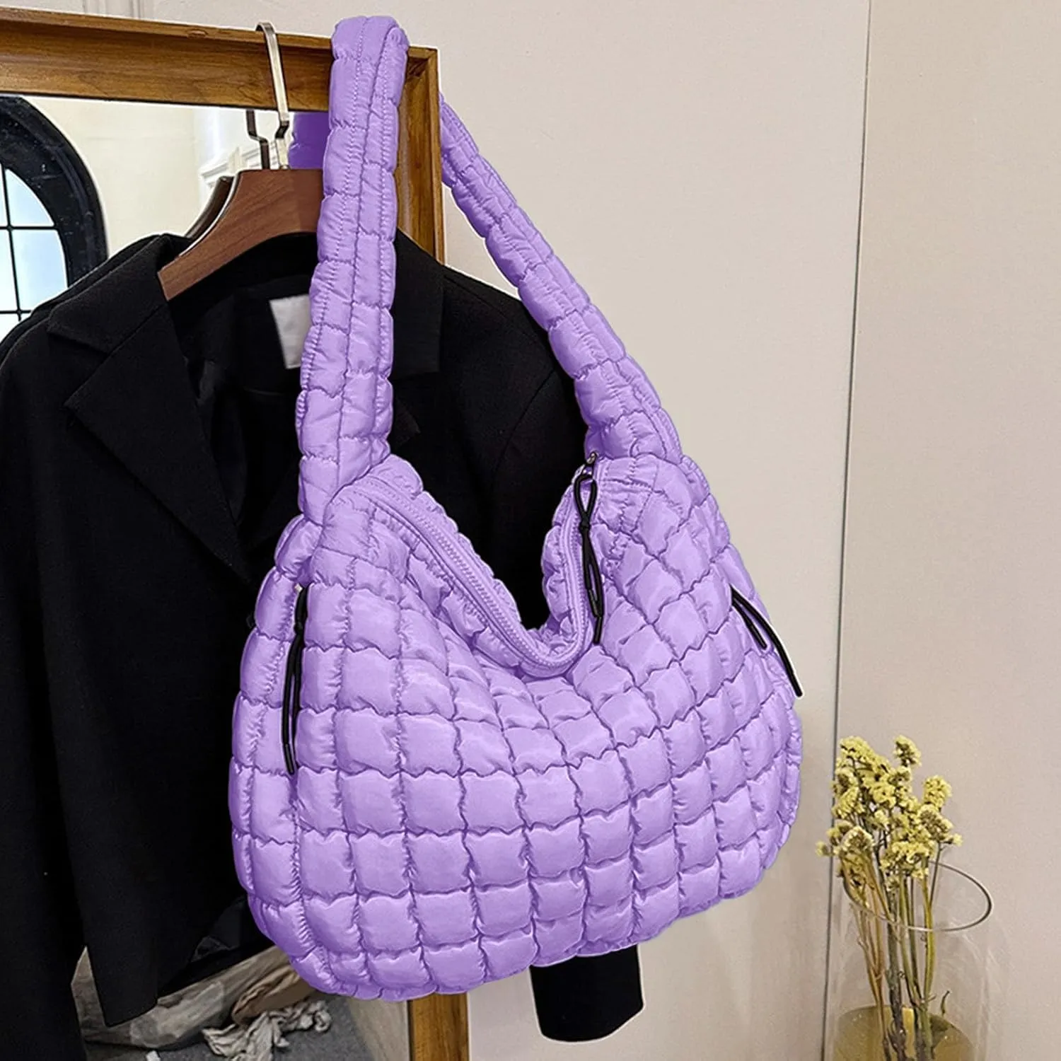 Womens Lightweight Quilted Carryall Gym Bag Soft Puffer Tote Bag Big Capacity Hobo Purse Beach Handbag