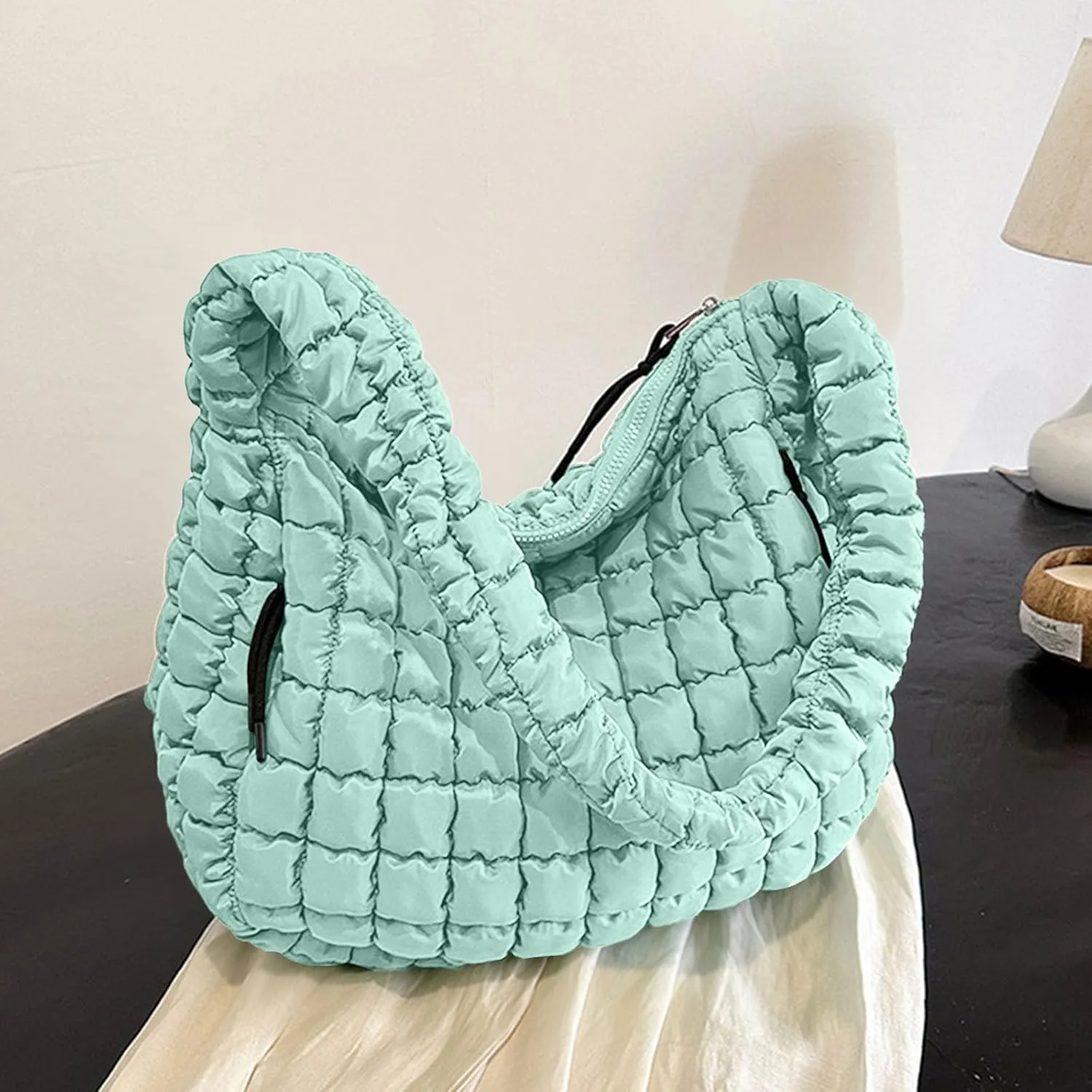 Womens Lightweight Quilted Carryall Gym Bag Soft Puffer Tote Bag Big Capacity Hobo Purse Beach Handbag