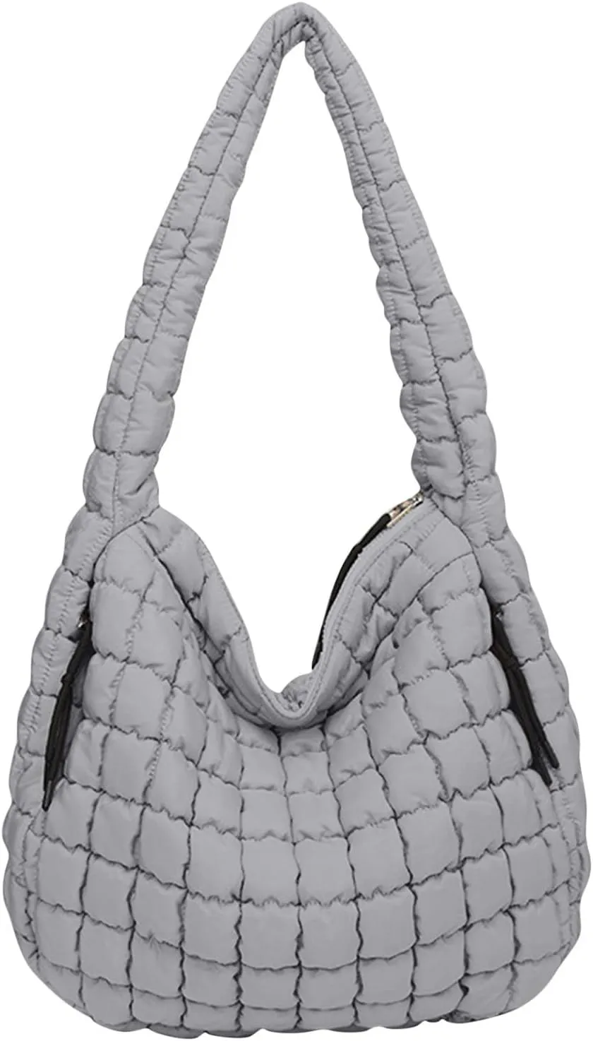 Womens Lightweight Quilted Carryall Gym Bag Soft Puffer Tote Bag Big Capacity Hobo Purse Beach Handbag