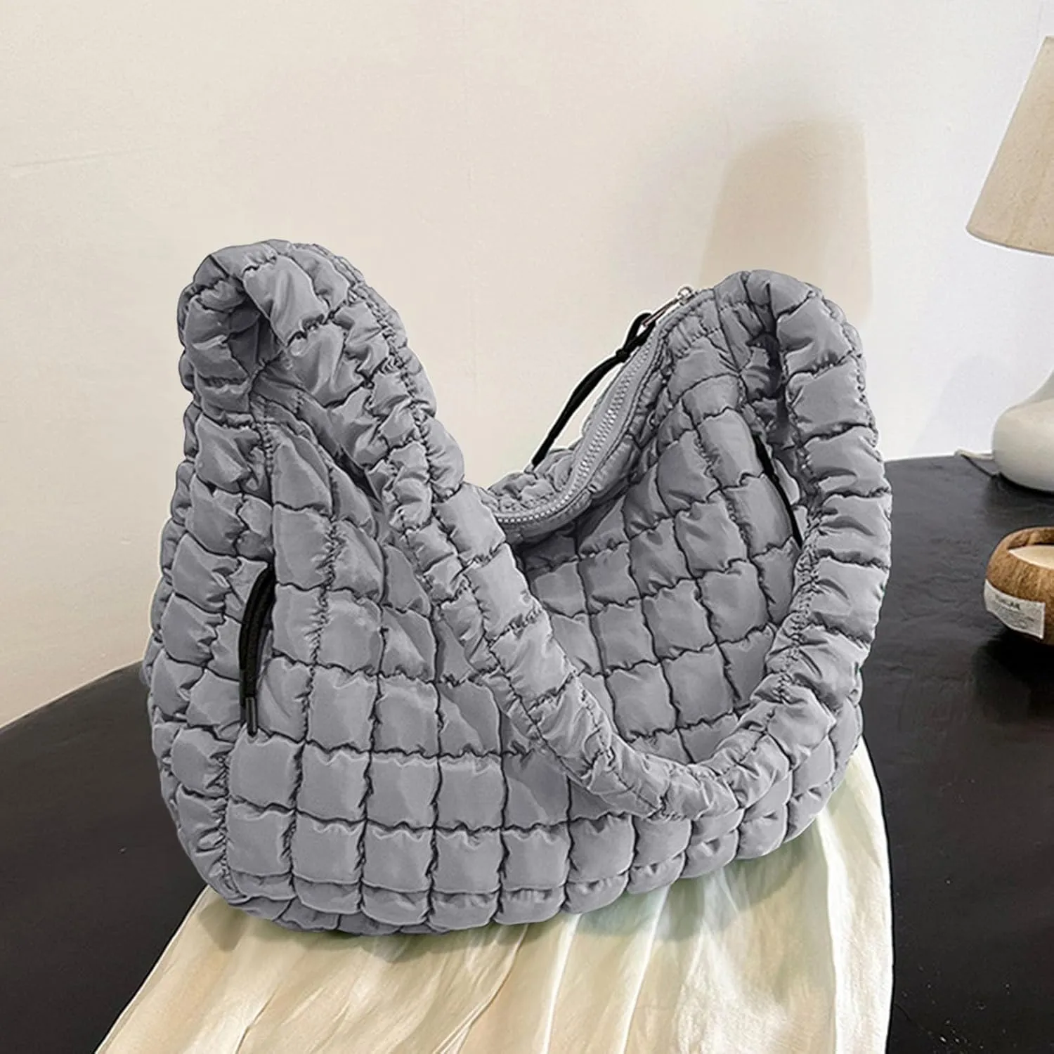 Womens Lightweight Quilted Carryall Gym Bag Soft Puffer Tote Bag Big Capacity Hobo Purse Beach Handbag