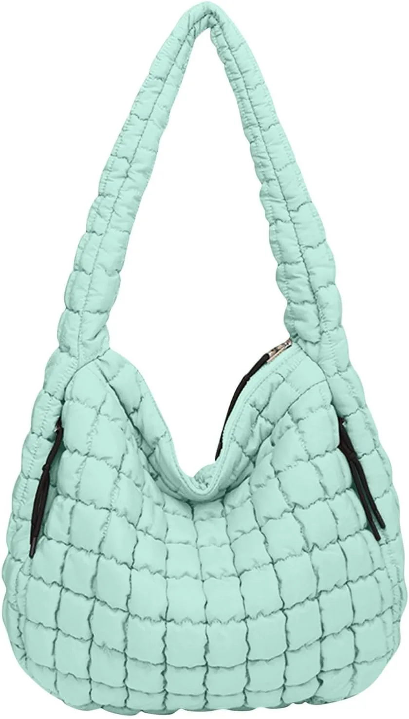 Womens Lightweight Quilted Carryall Gym Bag Soft Puffer Tote Bag Big Capacity Hobo Purse Beach Handbag