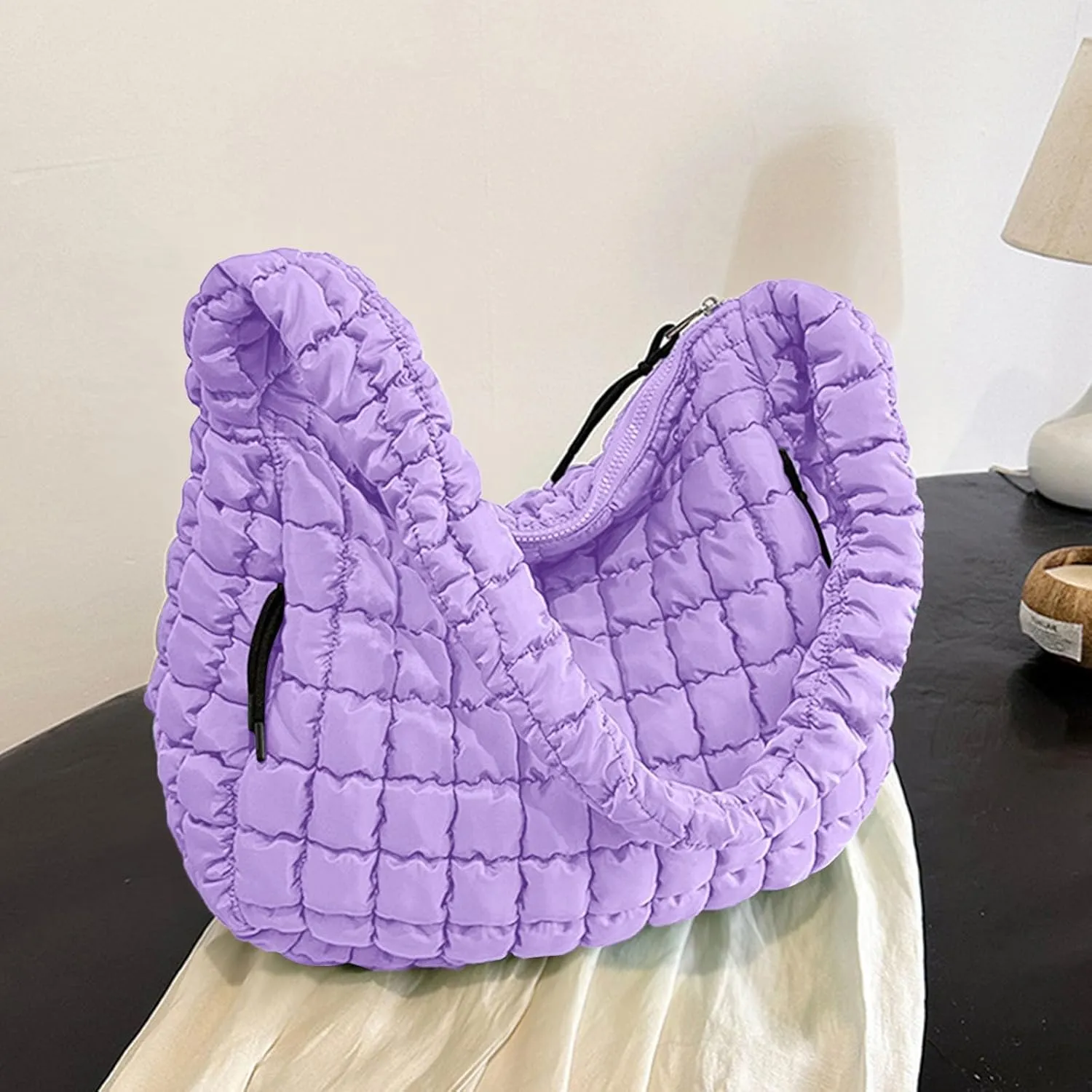 Womens Lightweight Quilted Carryall Gym Bag Soft Puffer Tote Bag Big Capacity Hobo Purse Beach Handbag