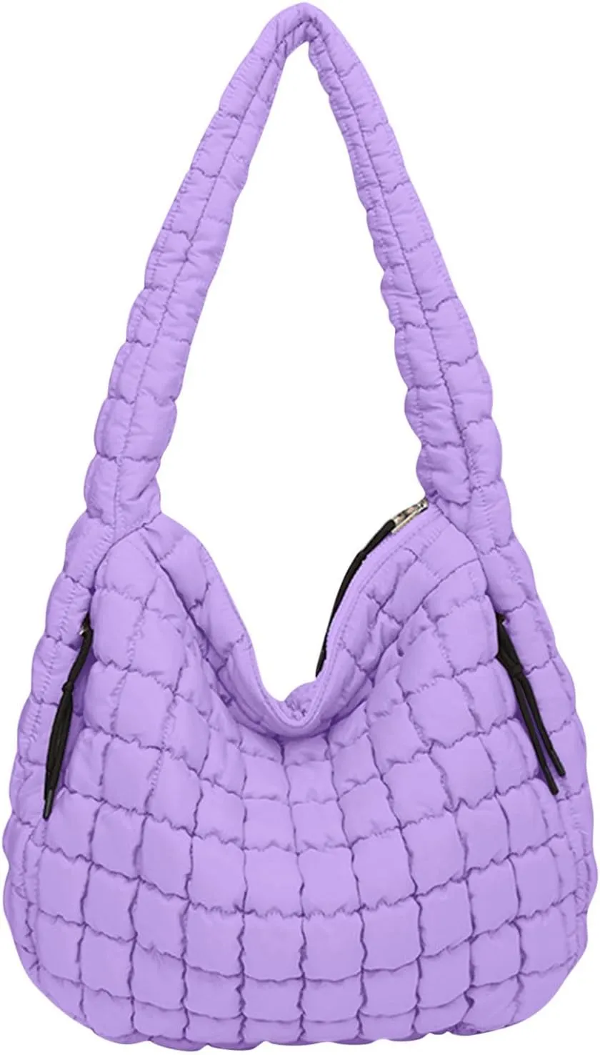 Womens Lightweight Quilted Carryall Gym Bag Soft Puffer Tote Bag Big Capacity Hobo Purse Beach Handbag