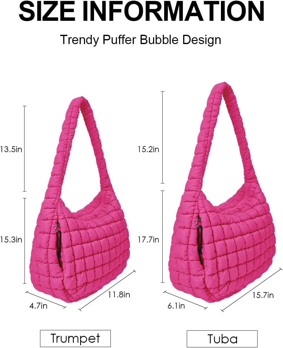 Womens' Lightweight Quilted Carryall GYM Tote Bag Puffer Crossbody Bag Soft Puffy Boho Handbags Big Capacity Purse