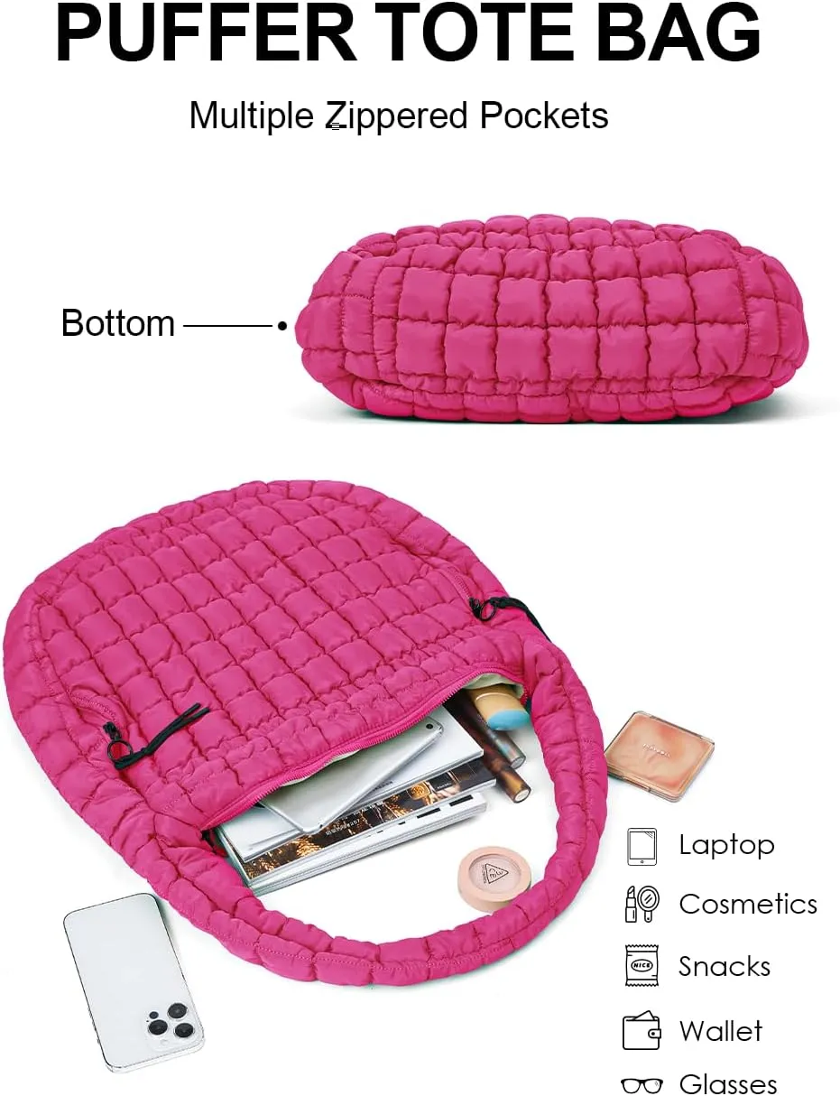 Womens' Lightweight Quilted Carryall GYM Tote Bag Puffer Crossbody Bag Soft Puffy Boho Handbags Big Capacity Purse