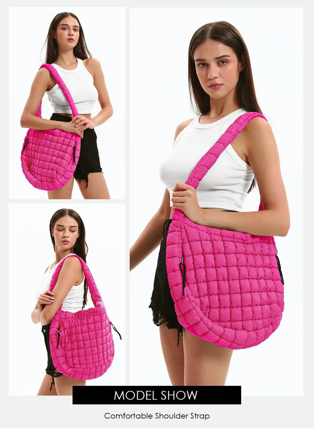 Womens' Lightweight Quilted Carryall GYM Tote Bag Puffer Crossbody Bag Soft Puffy Boho Handbags Big Capacity Purse