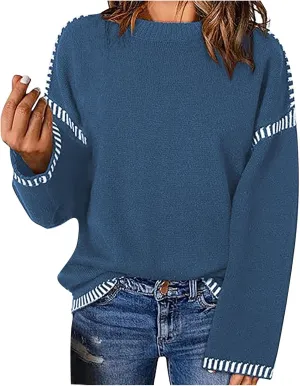 Womens Oversized Crewneck Sweatshirts Trendy 2024 Fall Long Sleeve Loose Knitted Pullover Sweater Tops Winter Outfits