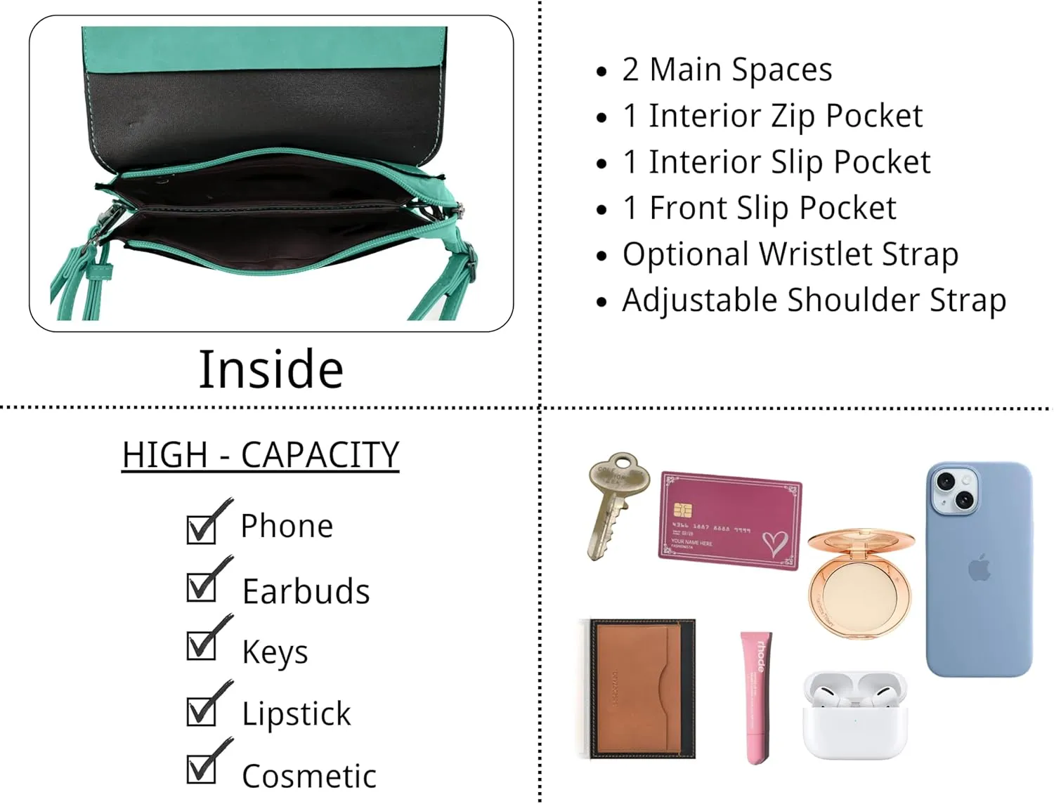 Women's Pushlock Shoulder Crossbody Clutch Purse Bag Wristlet