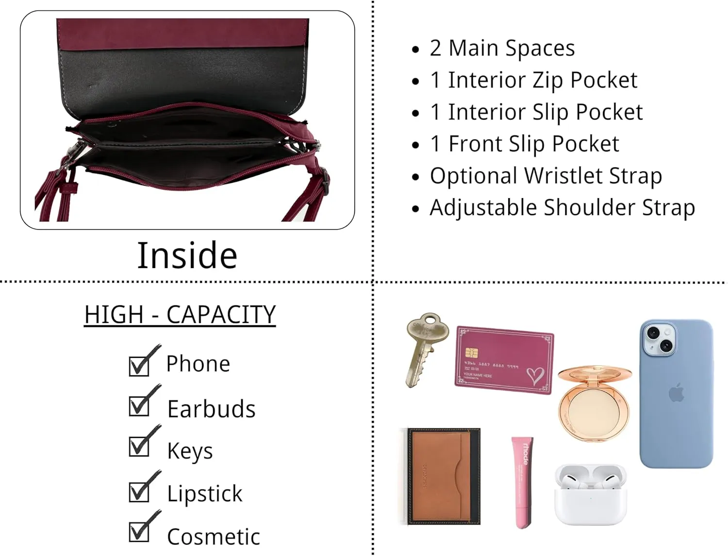 Women's Pushlock Shoulder Crossbody Clutch Purse Bag Wristlet