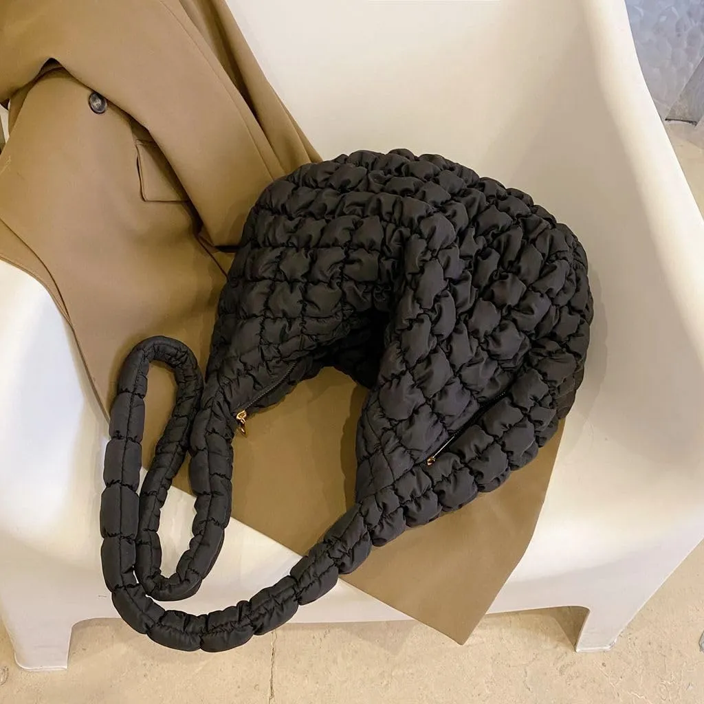Women's Quilted Handbag Nylon Puffer Shoulder Bag Soft Puffy Tote Bag Lightweight Padding Underarm Hobo Bag
