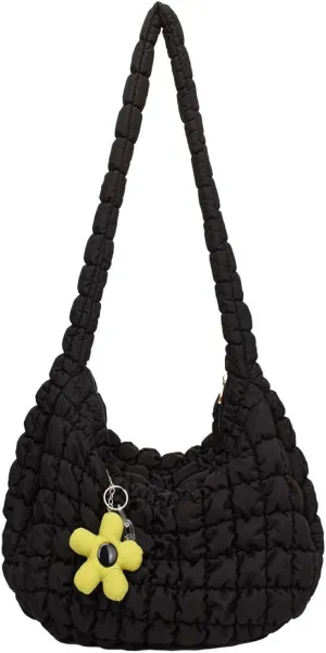 Women's Quilted Handbag Nylon Puffer Shoulder Bag Soft Puffy Tote Bag Lightweight Padding Underarm Hobo Bag