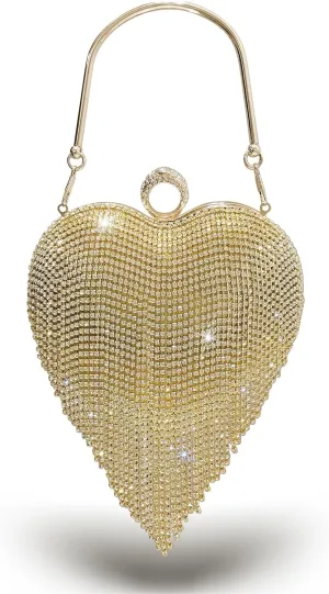 Women's Rhinestone Heart-Shaped Clutch Purse Sparkly Evening Bag for Weddings Prom Cocktail Parties
