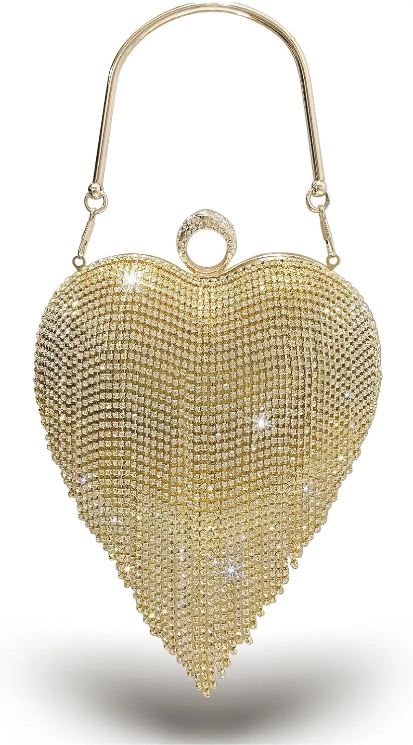 Women's Rhinestone Heart-Shaped Clutch Purse Sparkly Evening Bag for Weddings Prom Cocktail Parties