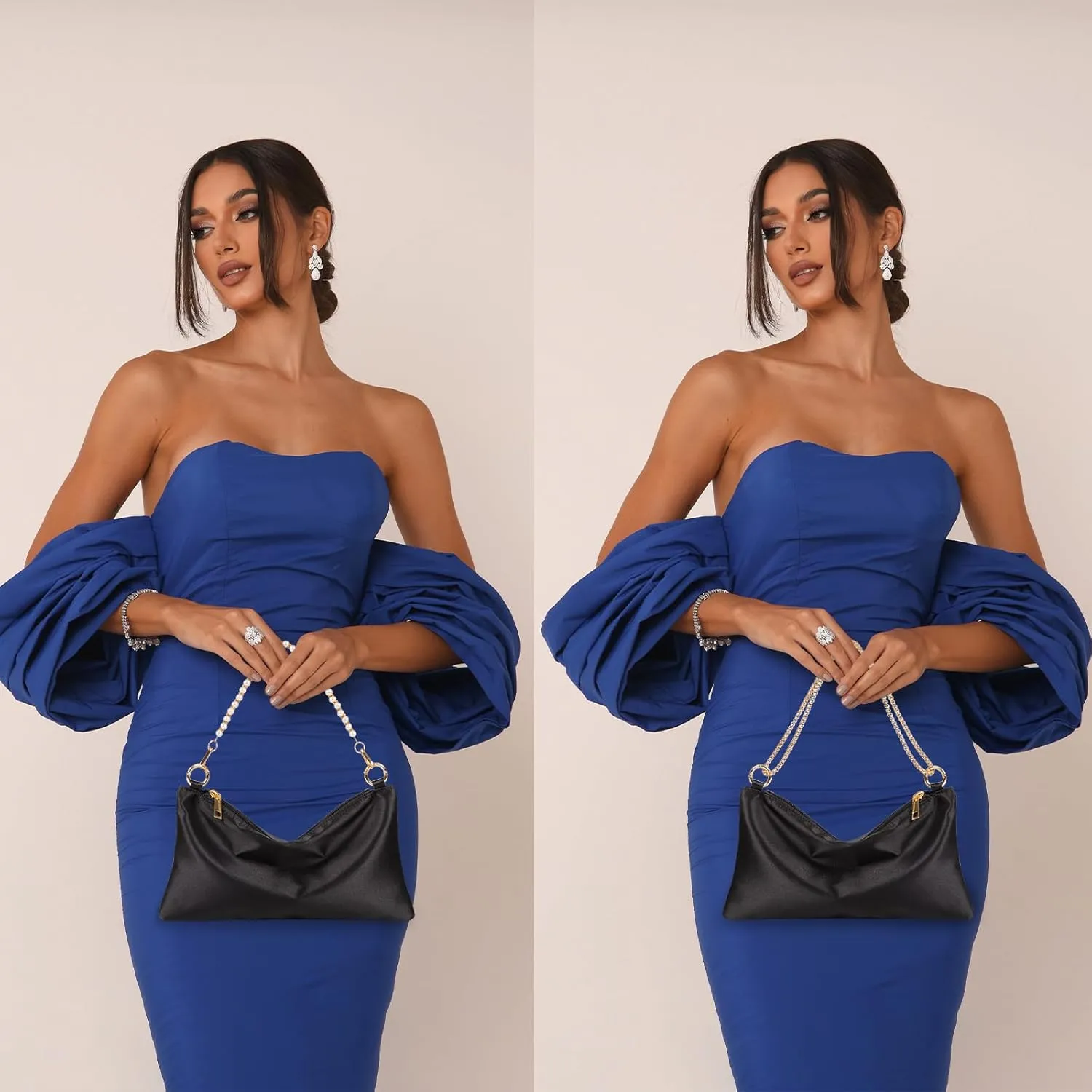 Women’s Satin Evening Bag Clutch Purse Handbag for Women Wedding Shoulder Bag with 2 Chains for Formal Cocktail Party