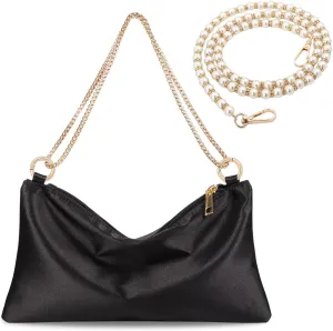 Women’s Satin Evening Bag Clutch Purse Handbag for Women Wedding Shoulder Bag with 2 Chains for Formal Cocktail Party