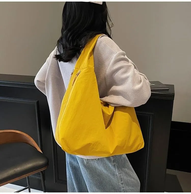 Women's Slouchy Crescent Hobo Bag Small Nylon Draped Tote Shoulder Dumpling Moon Bag Work Travel Handbags