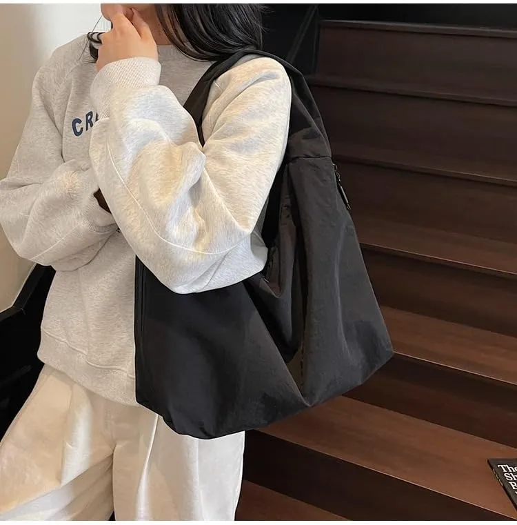 Women's Slouchy Crescent Hobo Bag Small Nylon Draped Tote Shoulder Dumpling Moon Bag Work Travel Handbags