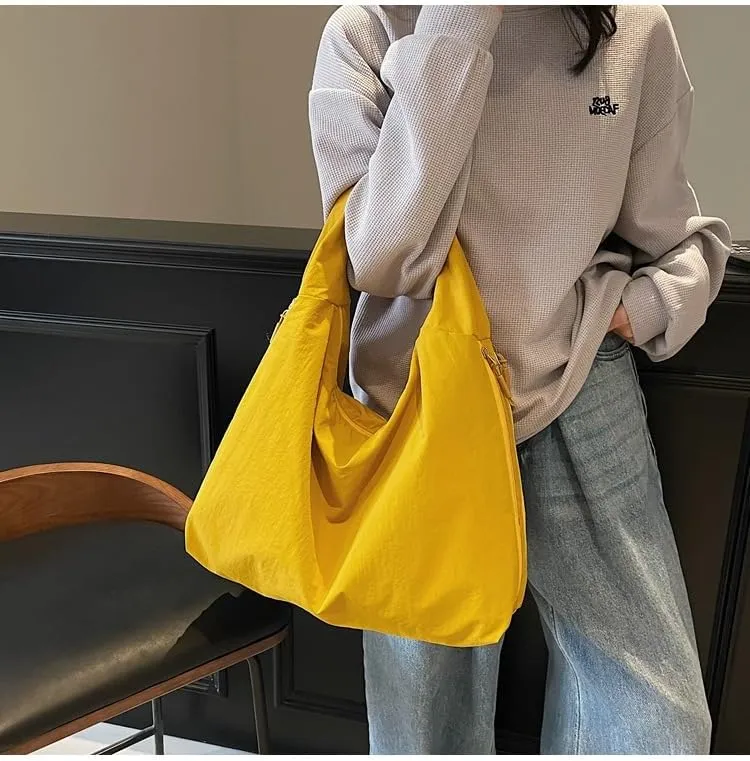 Women's Slouchy Crescent Hobo Bag Small Nylon Draped Tote Shoulder Dumpling Moon Bag Work Travel Handbags