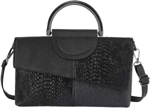 Women's Small Black Croc Print Vegan Leather Crossbody Purses Bag with Handle & Shoulder Strap