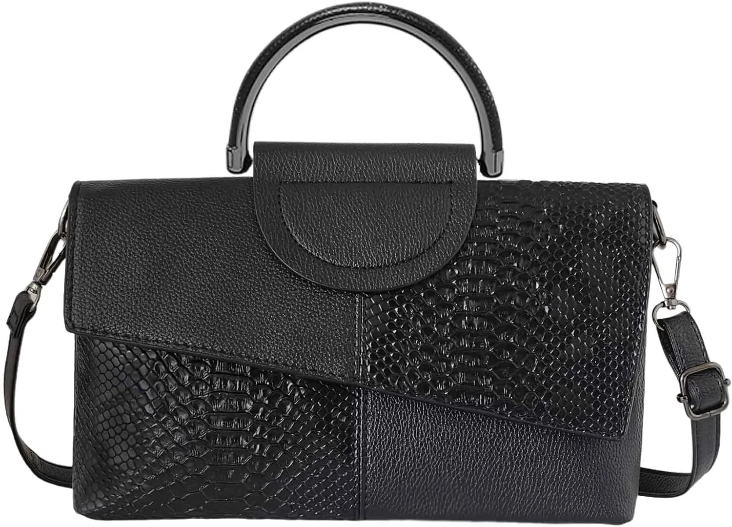 Women's Small Black Croc Print Vegan Leather Crossbody Purses Bag with Handle & Shoulder Strap