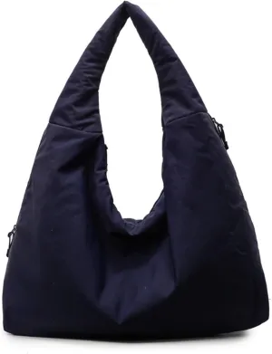 Women's Solid Color Draped Handbag Nylon Shoulder Bag Large Capacity Underarm Purse Slouchy Bag for Travel and Sports
