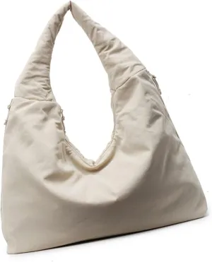 Women's Solid Color Draped Handbag Nylon Shoulder Bag Large Capacity Underarm Purse Slouchy Bag for Travel and Sports