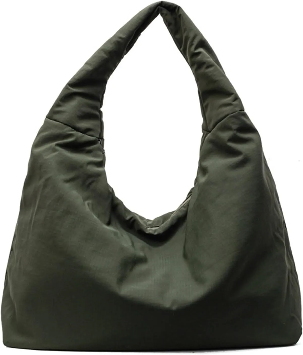 Women's Solid Color Draped Handbag Nylon Shoulder Bag Large Capacity Underarm Purse Slouchy Bag for Travel and Sports