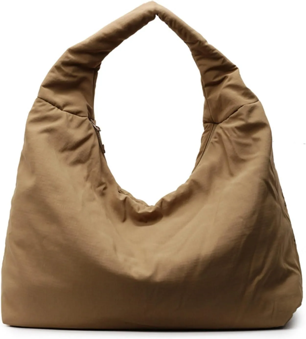 Women's Solid Color Draped Handbag Nylon Shoulder Bag Large Capacity Underarm Purse Slouchy Bag for Travel and Sports