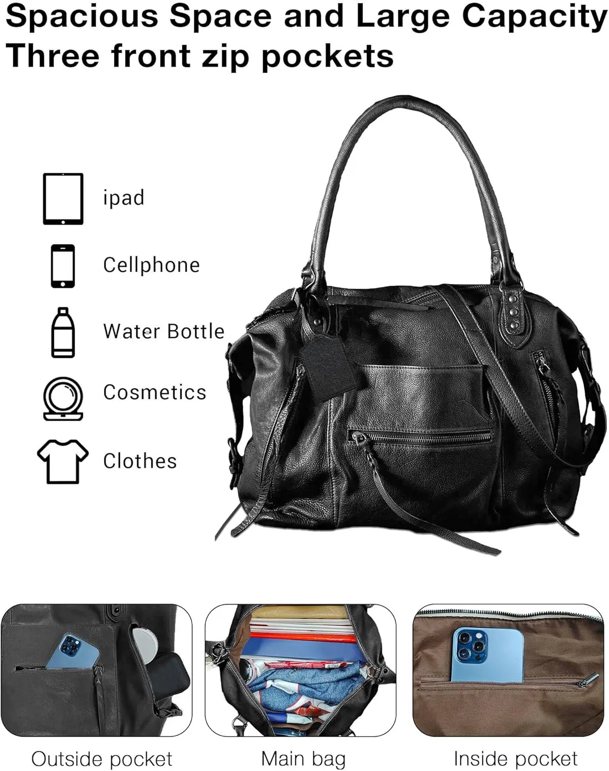 Women's Tote Bag Free Emerson Tote Bag with Zipper Large Women Leather Handbags with Adjustable Strap