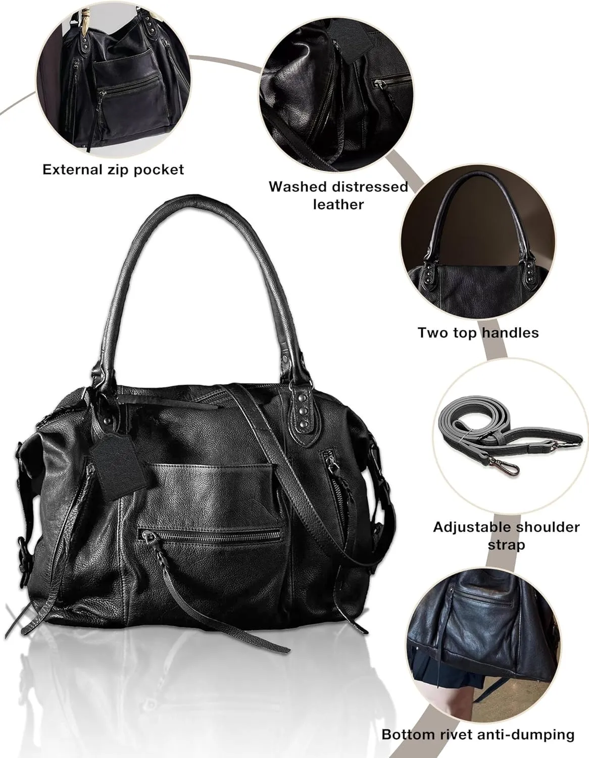 Women's Tote Bag Free Emerson Tote Bag with Zipper Large Women Leather Handbags with Adjustable Strap