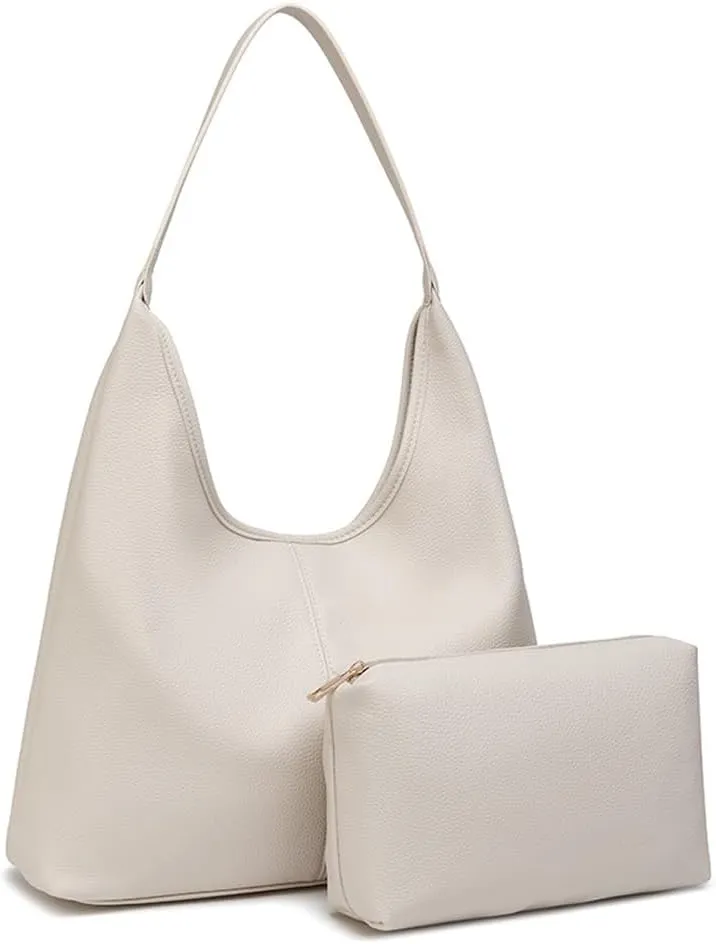 Women's Tote Handbag Soft PU Leather Hobo Purses 2Pcs Set Shoulder Bag with Pouch Shopper Work Top-handle Bag