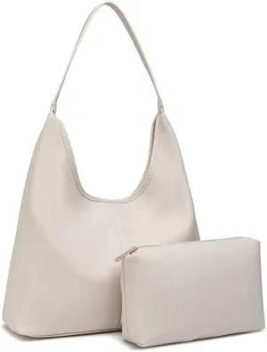 Women's Tote Handbag Soft PU Leather Hobo Purses 2Pcs Set Shoulder Bag with Pouch Shopper Work Top-handle Bag