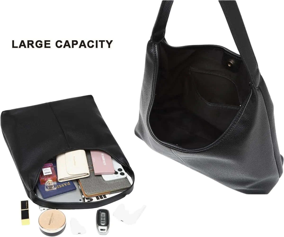 Women's Tote Handbag Soft PU Leather Hobo Purses 2Pcs Set Shoulder Bag with Pouch Shopper Work Top-handle Bag