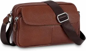Women's Triple Zip Small Crossbody Bag with Wide Strap Camera Purse Genuine Leather Handbags Shoulder Satchel