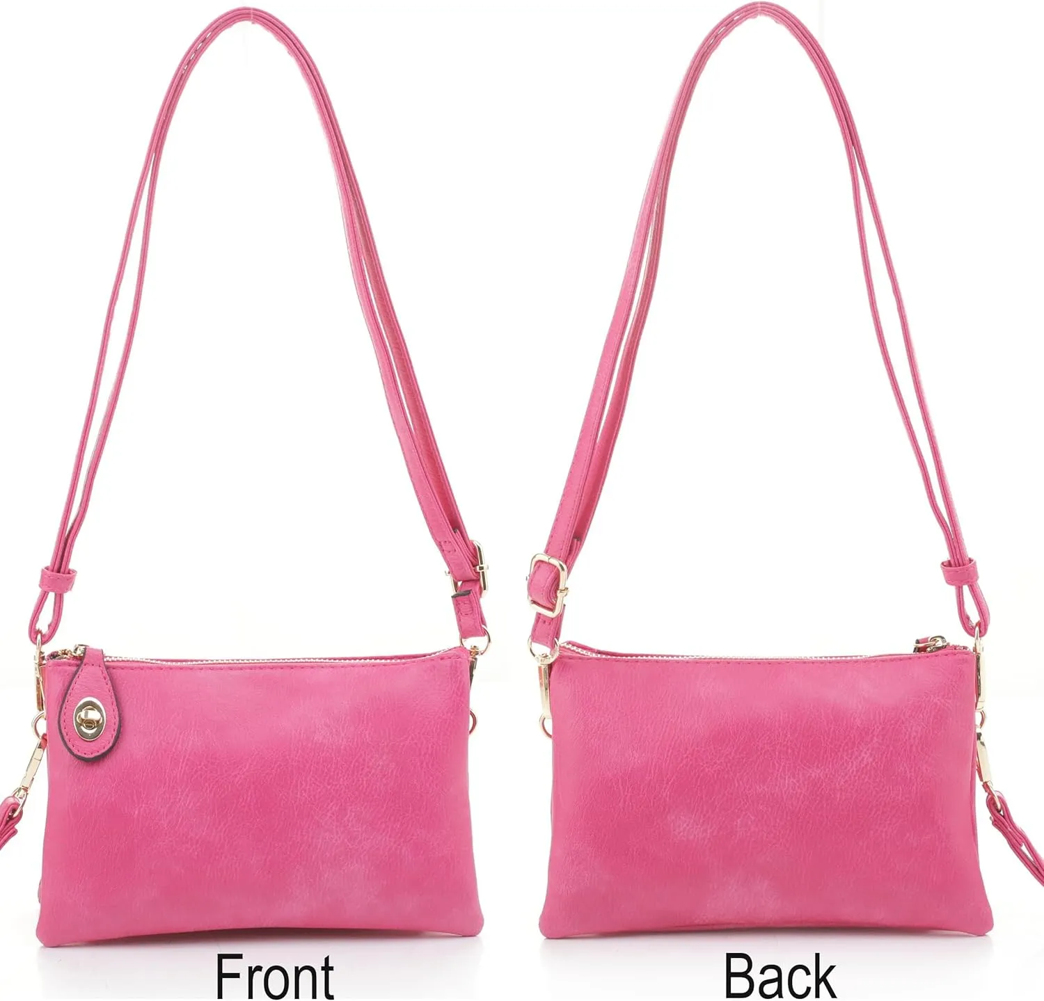 Women's Turn Lock Closure Wristlet Clutch and Crossbody, Multiple Compartment