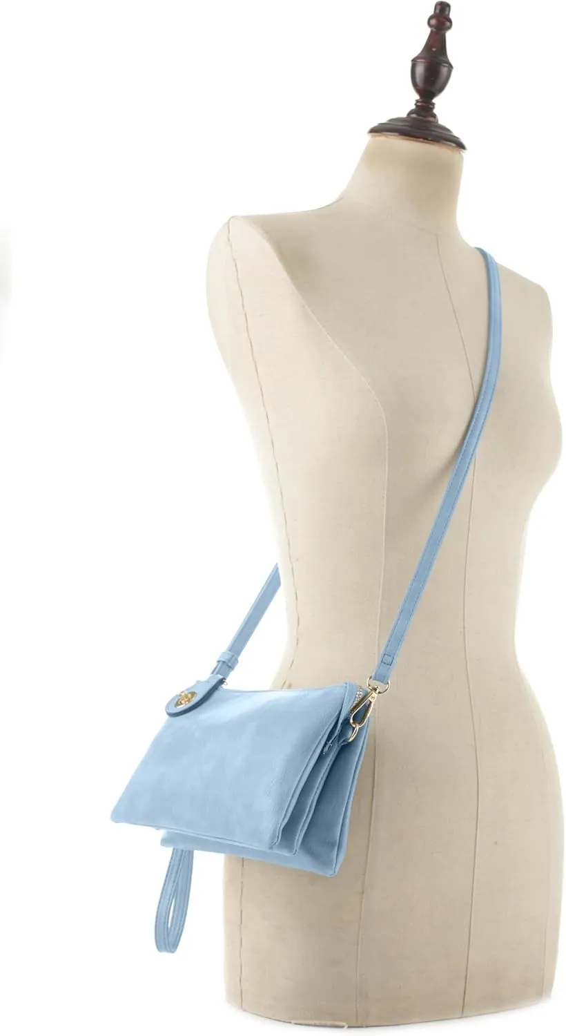 Women's Turn Lock Closure Wristlet Clutch and Crossbody, Multiple Compartment