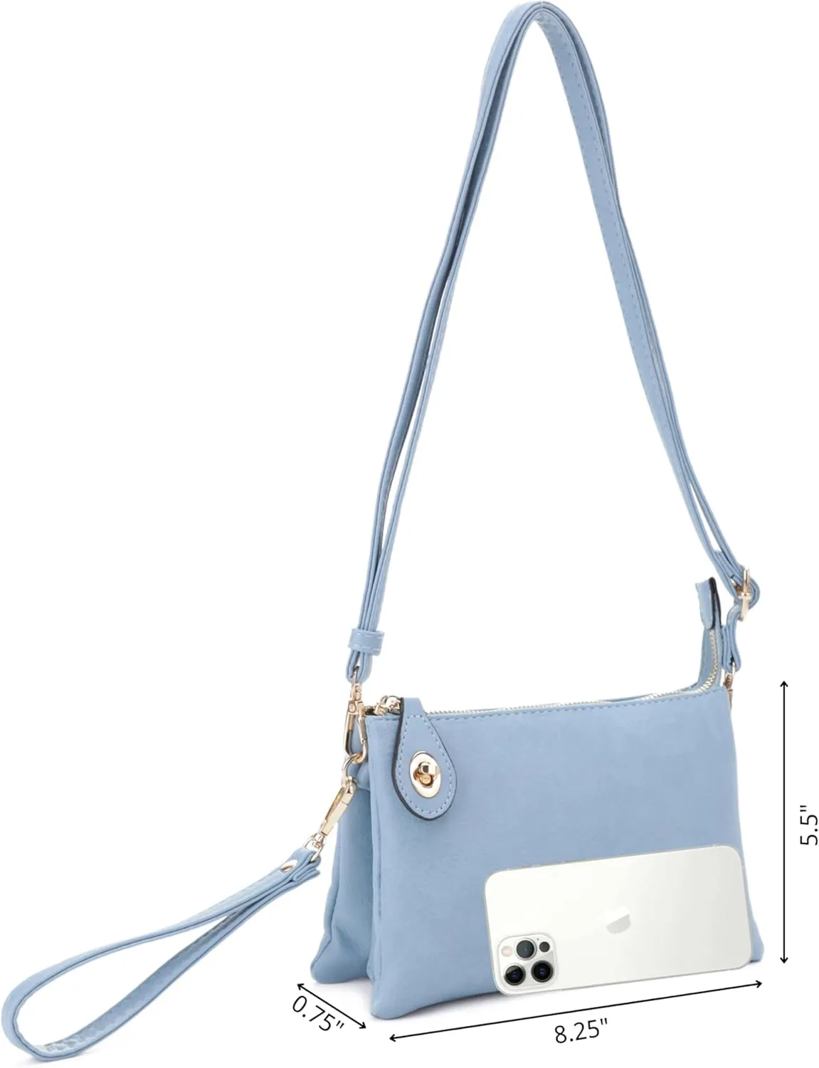 Women's Turn Lock Closure Wristlet Clutch and Crossbody, Multiple Compartment